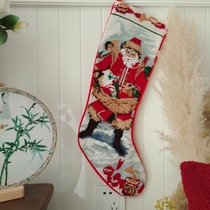 绒绣挂靴纯羊毛线手工刺绣圣诞靴外贸出口礼品手工艺品圣诞老人