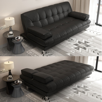 可折叠两用沙发床小户型多功能沙发现代简约办公室经济皮艺三人黑