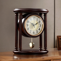 新中式复古风实木座钟客厅桌面大气装饰钟表摆件家用静音简约时钟