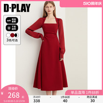 DPLAY2024春装法式复古红色连衣裙订婚服红裙礼服长裙敬酒服女
