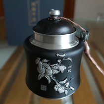 柿成马来西亚纯锡茶叶罐中号手工复古金属锡罐锡器密封储茶罐茶具