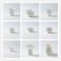 唐山骨瓷茶杯功夫茶主人杯陶瓷纯白小水杯家用高足茶具茶杯