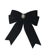 韩版气质黑色丝绒飘带领花天鹅绒双层蝴蝶结别针外套装饰法式领结