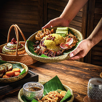 东南亚创意竹编盘子泰式托盘日式泰餐傣味菜盘复古餐盘泰国菜餐具