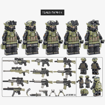 乐高军事4面印刷SAS特种兵小人仔偶双色AK武器男孩子积木玩具
