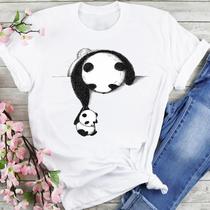 Cute Panda T Shirt 个性中国风黑白熊猫印花短袖圆领男女T恤潮