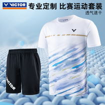 新款victor胜利羽毛球服运动套装夏季男女比赛速干透气大赛服短袖