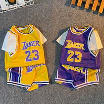儿童短袖假两件篮球服婴儿分体速干球衣运动套装23号詹姆斯训练服