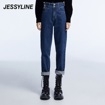 2折特卖款 jessyline女装冬季专柜新款 杰茜莱时尚直筒牛仔长裤女