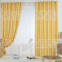 金黄色高档客厅简约现代窗帘成品加厚遮光定制褶皱卧室打孔落地帘