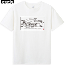 WEWLE中国建筑主要部分名称图梁思成先生手稿手绘夏季男士t恤短袖
