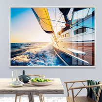 游艇出海风景软装饰画现代轻奢晶瓷画家庭餐厅长方形横向单幅挂画