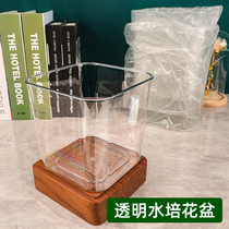 简约透明塑料水培花盆桌面迷你小鱼缸水养植物器皿正方形纯色花瓶