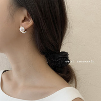 日韩网红前后双面珍珠夹耳环S925纯银针新款极简约法式冷淡风耳钉