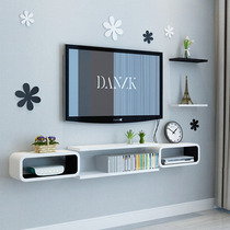 北欧客厅卧室壁挂电视柜机顶盒置物架日式木质墙上一字隔板悬挂柜
