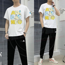 Adidas阿迪达斯官方正品圆领休闲短袖男长裤两件套23秋运动套装男