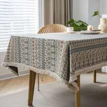 美式复古桌布布艺家用长方形餐桌布几何茶几布长条餐垫布书桌垫