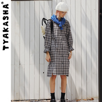 【IP系列】TYAKASHA塔卡沙裙子女2023新款黑白格子长袖连衣裙女