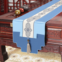 新中式红木餐桌茶几桌旗电视柜长条布艺古典刺绣工艺床尾巾定制
