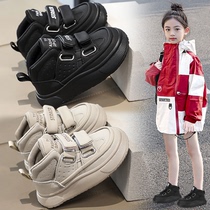 李宁联名女童鞋子2024秋季高帮儿童运动鞋女孩中大童皮面跑步板鞋