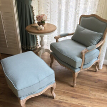 美式乡村客厅单人休闲沙发欧式布艺卧室书房椅法式酒店实木老虎椅