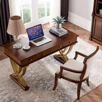 美式现代轻奢书桌欧式实木仿古写字台书法桌书房办公电脑桌书桌椅