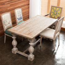 欧式圆形实木餐桌美式乡村桌复古做旧原木简约松木长方形桌椅组合
