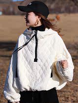 短款连帽菱格廓版棉服女韩系秋冬季户外运动休闲夹棉保暖卫衣外套