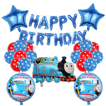 托马斯主题小火车男孩周岁生日派对布置蓝色气球串套餐背景墙装饰