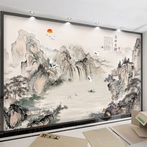 中式电视背景墙壁纸大气山水壁画18d高端N立体墙纸影视墙装饰壁布