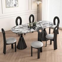法式大理石餐桌椅岩板复古现代轻奢圣杯椭圆饭桌家用小户型