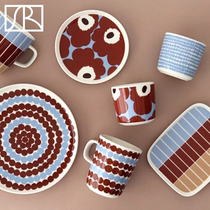 芬兰Marimekko Unikko日本限定蓝棕波点陶瓷马克杯手握杯盘子碗