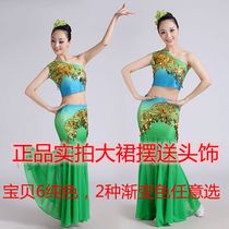 成人儿童现货傣族舞蹈演出服装 孔雀舞蹈演出服女包臀长款鱼尾裙
