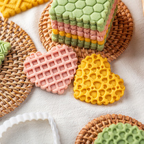 日式华夫饼纹理几何花纹曲奇饼干模具正方形爱心糖霜切模烘焙工具