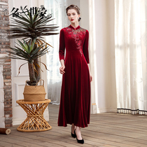 名兰世家原创设计喜妈妈婚宴装礼服秋装新款婆婆婚礼高贵红色长裙