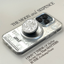 情侣幸运月亮与六便士电镀银iphone15promax手机壳磁吸IMD适用苹果14promax磁吸卡包支架iphone13保护套原创