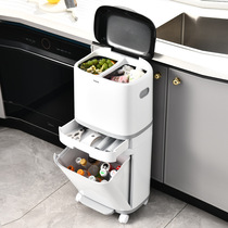 厨房分类垃圾桶家用带盖厨余干湿分离大容量高款双层脚踩大号日式