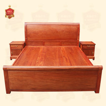 缅甸花梨木双人大床三件套 大果紫檀2米宽大床 红木床200*220