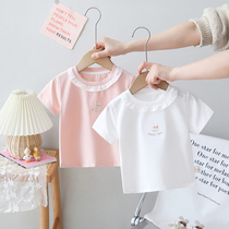 女童蕾丝短袖T恤夏装婴儿卡通上衣儿童半袖体恤女宝宝打底衫薄款