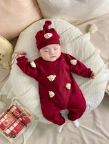 网红婴儿连体衣男女宝宝衣服可爱小熊满月百天长袖春秋季薄款哈衣
