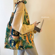 佛系少女复古帆布袋女单肩包大容量手提袋购物袋森系学生韩版书包