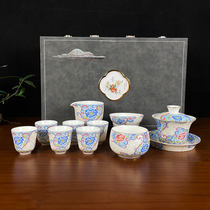 高档掐丝银茶具套装家用陶瓷整套茶具茶壶盖碗茶杯珐琅彩功夫茶具
