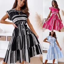 eBay 速卖通 亚马逊新款欧美风女装 时尚不规则收腰连衣裙