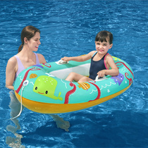 水上充气单人小船卡通图案儿童皮筏艇带扶手软底舟玩水游泳圈座式