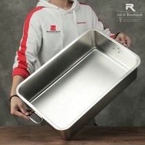 不锈钢盆长方形食堂专用打饭盆打菜收纳盒带把手周转箱加深大方桶
