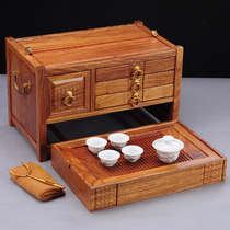 世壶功夫旅行茶具套装实木储水式茶盘普洱茶盒黄花梨红木收纳茶柜