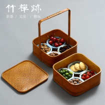 竹禅迹|竹编食盒水果盘 糕点盘提盒竹篮复古礼盒茶具茶点竹筐果篮