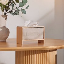 一物一家竹木质布艺纸巾盒客厅高档复古抽纸餐巾盒家用茶几收纳