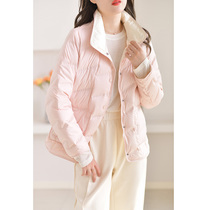 粉色轻薄短款羽绒服女冬季2023新款双面可穿白鹅绒外套保暖设计感
