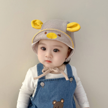 婴儿护耳帽春季男童可爱小月龄女童纯棉遮阳帽防风宝宝帽子春秋款